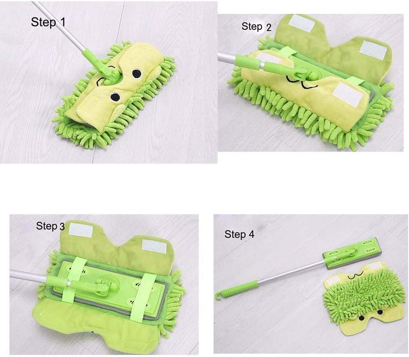 Xifando Mini Microfiber Chenille Cartoon Flat Dust Mop for Children,Detachable,360 Degree Rotation, Extension-Type (Green) - Image 4